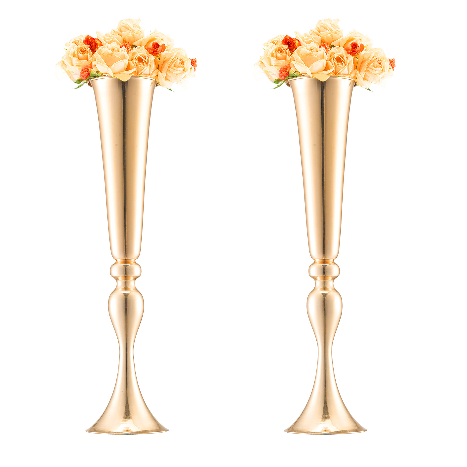 Centerpiece Vase Tall - Elegant Gold-Tone Trumpet-Shaped Tall Flower Vases