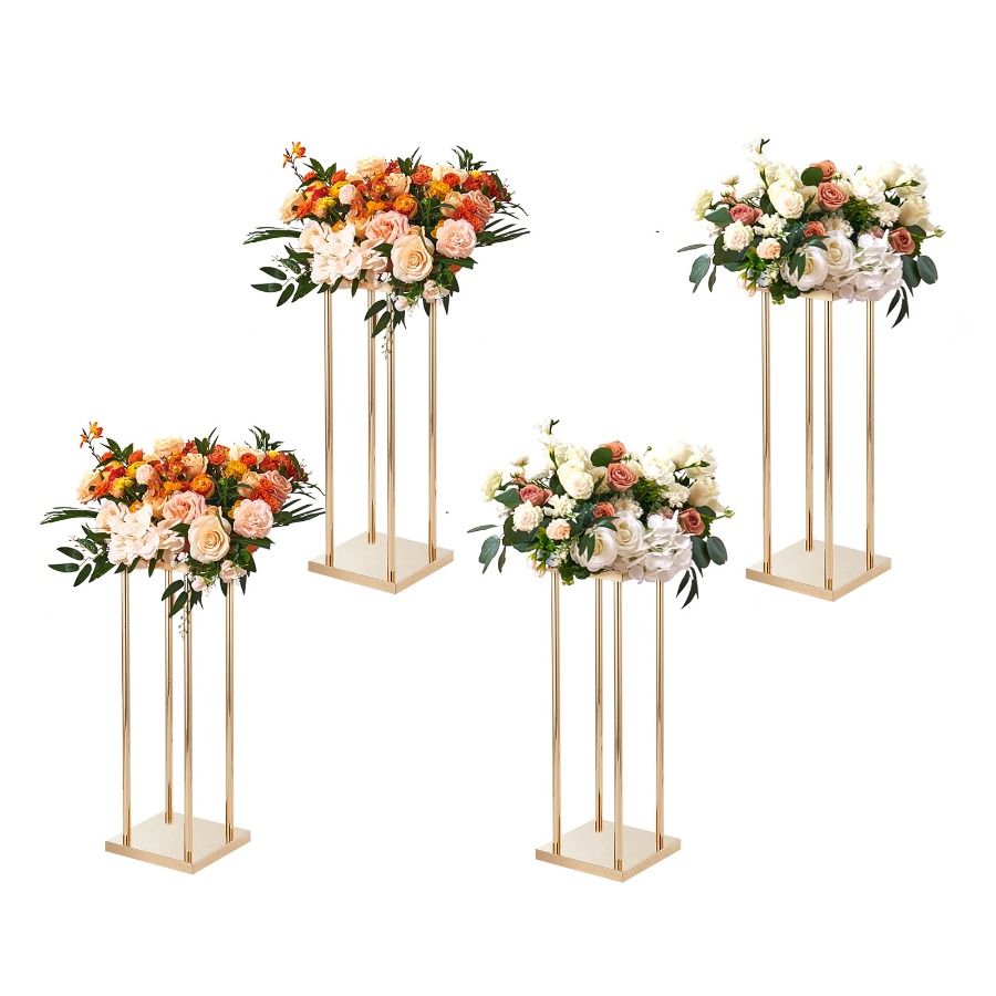 Centerpiece Vase Tall - 4-Piece Set Golden Metal Columns 23.6