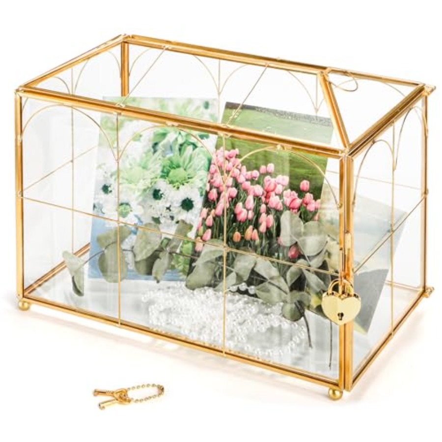 Wedding Card Box - Glass Card Box with Slot, Large