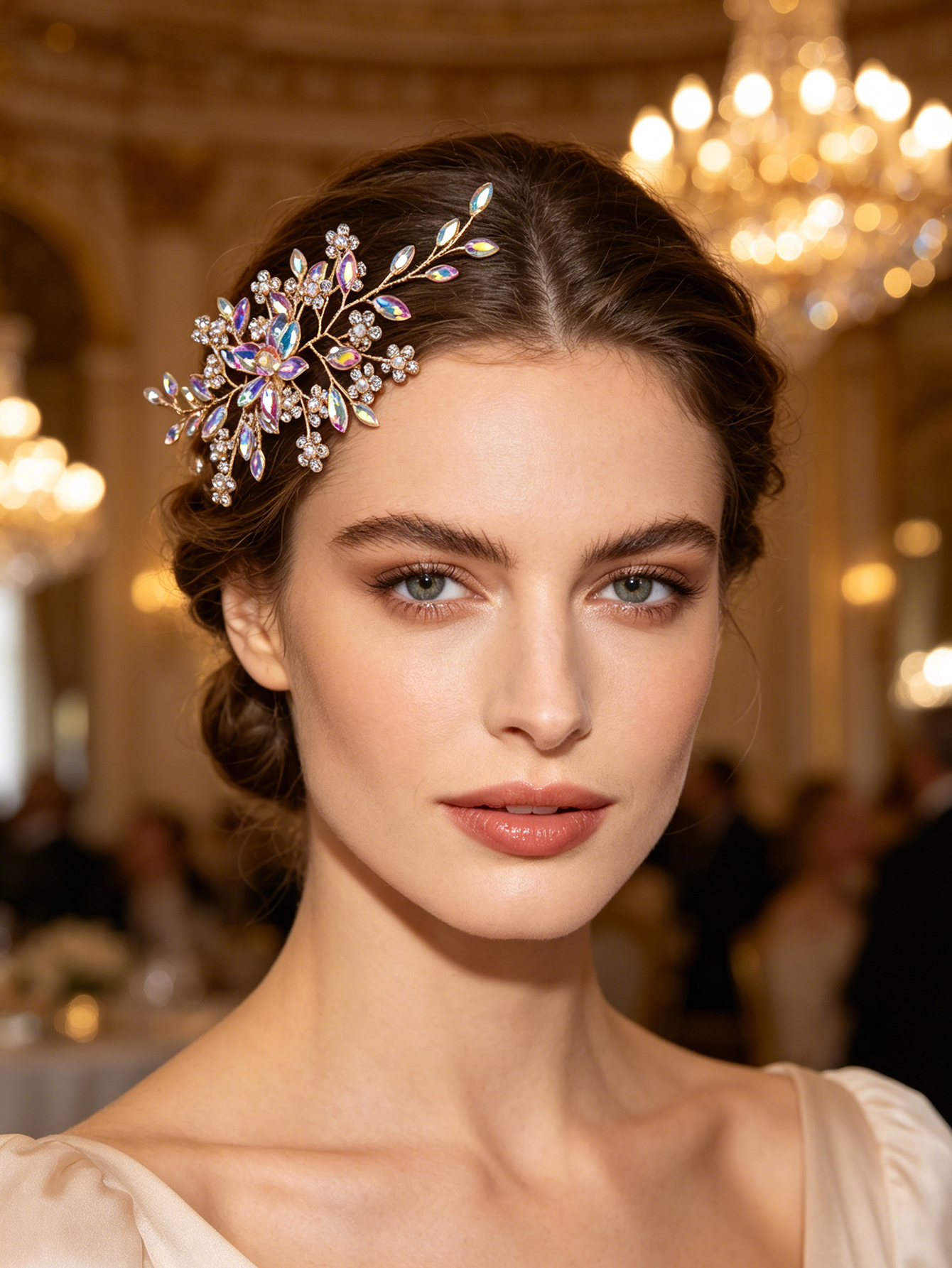 Wedding Dress Supply - Soft Pink Crystal Bridal Headpiece with