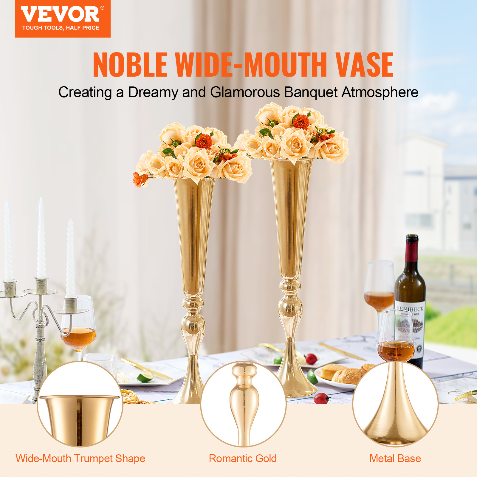 Elegant Gold-Tone Trumpet-Shap - Centerpiece Vase Tall avaliação e preço