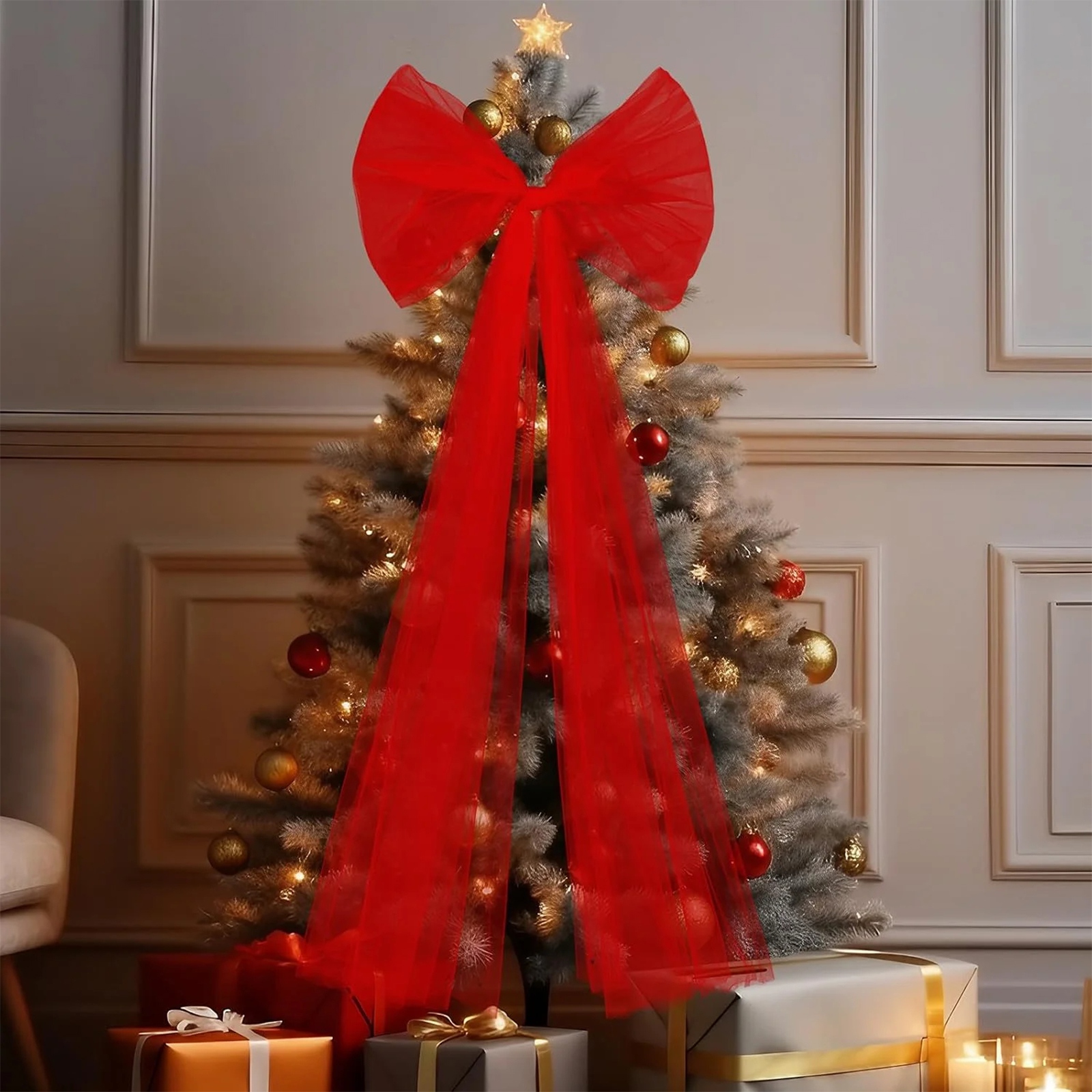 Christmas Tulle Bow Decoration - Wedding Supply Shops avaliação e preço