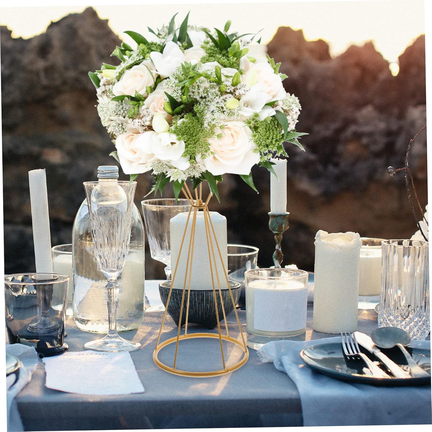 Gold Geometric Flower Stand Mo - Centerpiece Vase Tall avaliação e preço