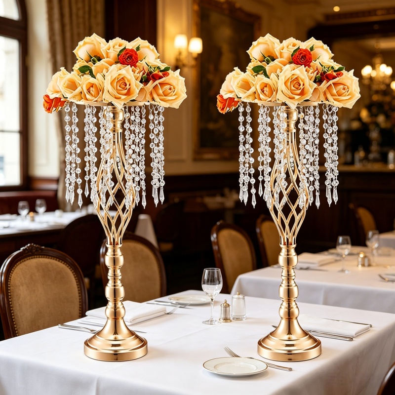 Elegant Tall Gold Crystal Flow - Centerpiece Vase Tall avaliação e preço