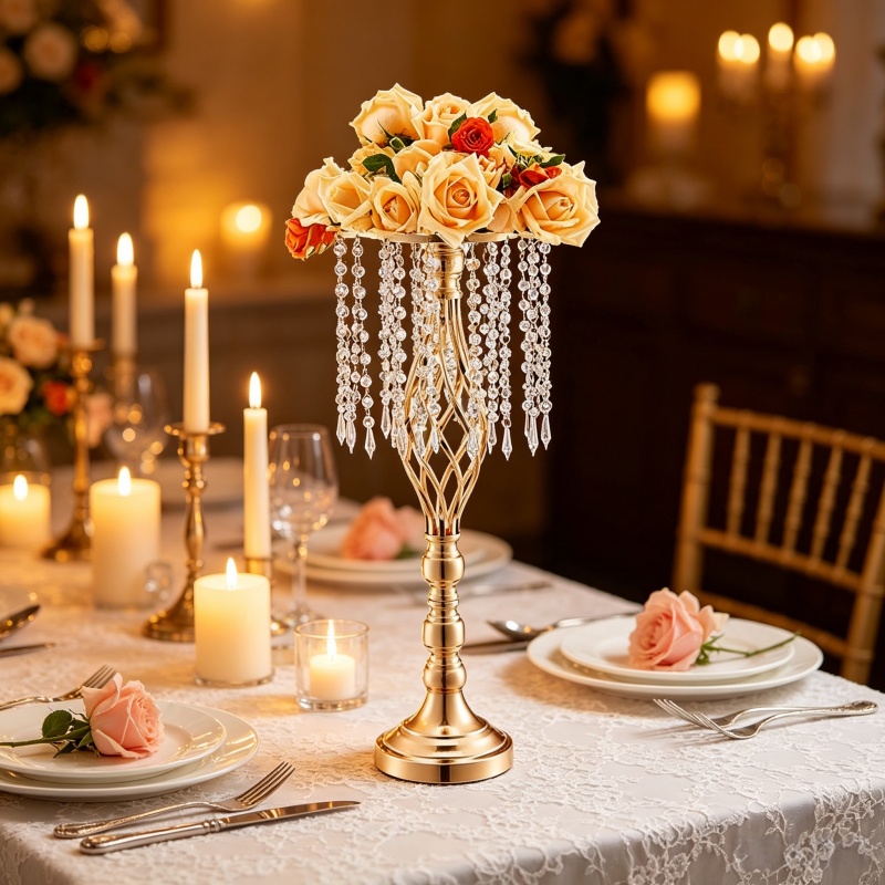 Elegant Tall Gold Crystal Flow - Centerpiece Vase Tall avaliação e preço