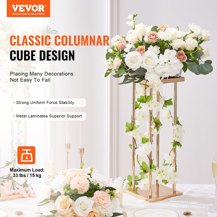 4-Piece Set Golden Metal Colum - Centerpiece Vase Tall avaliação e preço