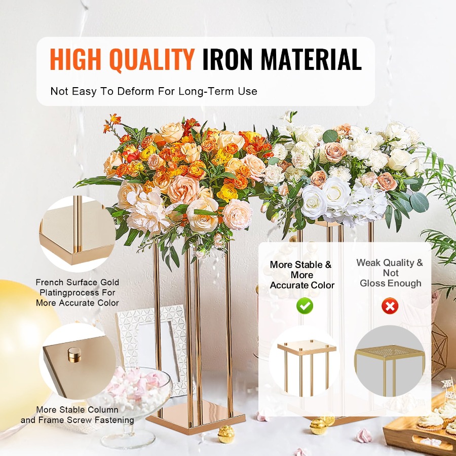 4-Piece Set Golden Metal Colum - Centerpiece Vase Tall avaliação e preço