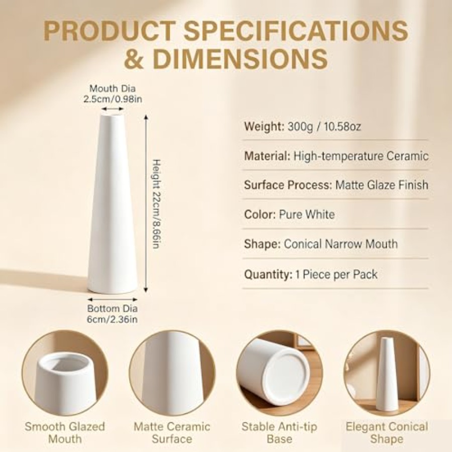 Tall Conic White Ceramic Flowe - Centerpiece Vase Tall avaliação e preço