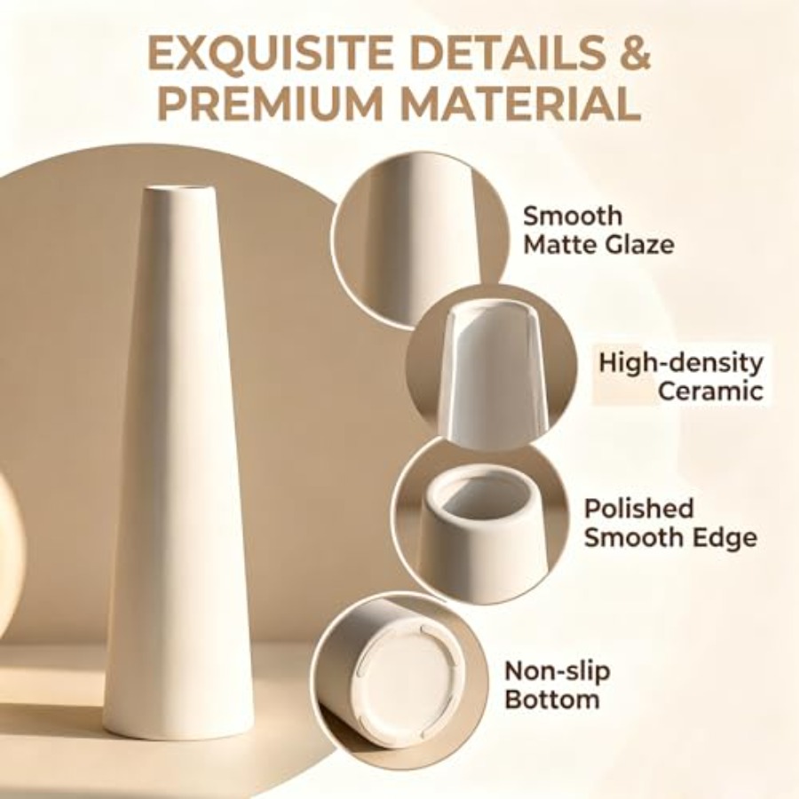 Tall Conic White Ceramic Flowe - Centerpiece Vase Tall avaliação e preço
