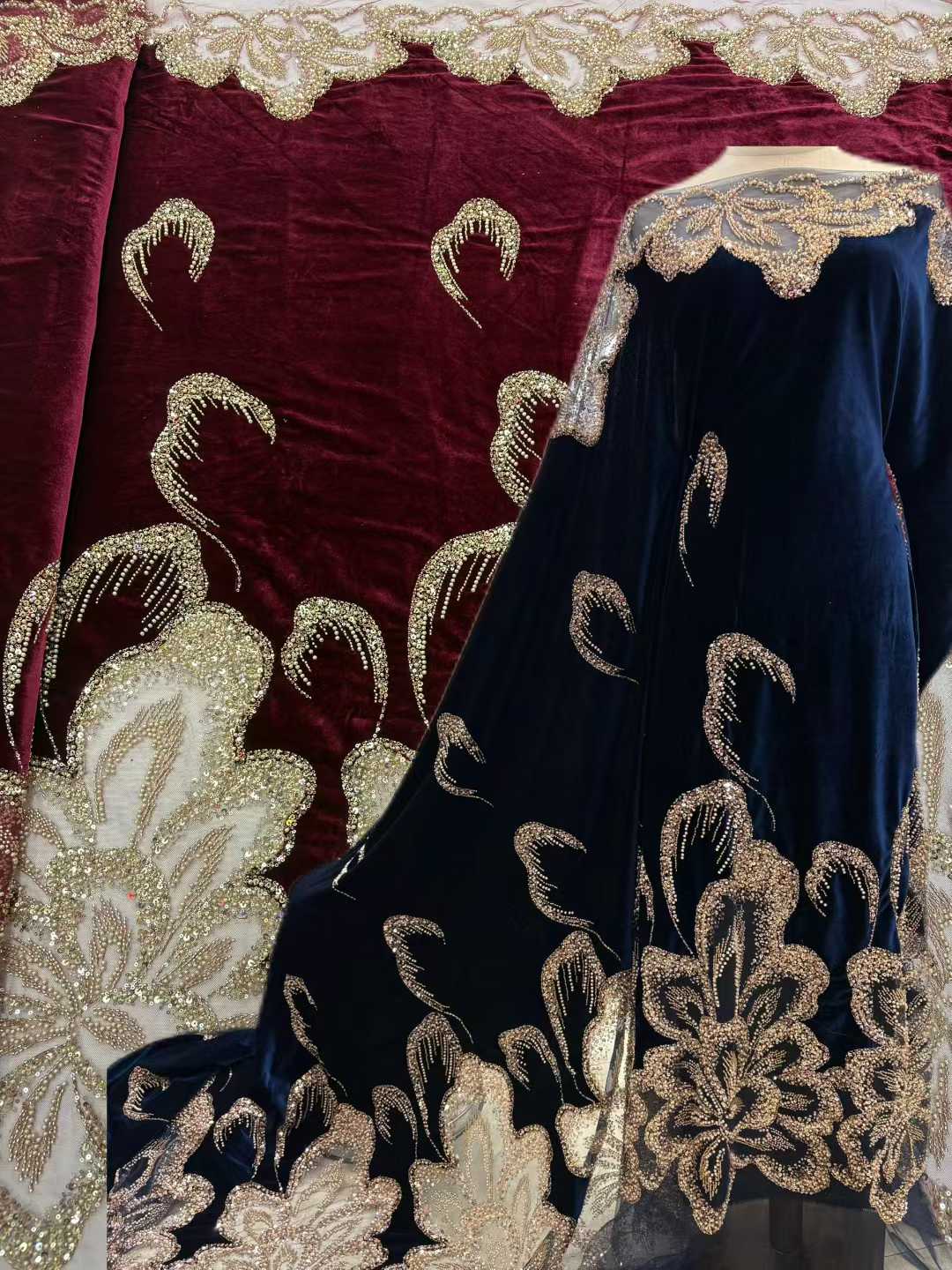 African Velvet Beaded Heavy La - Wedding Dress Supply avaliação e preço