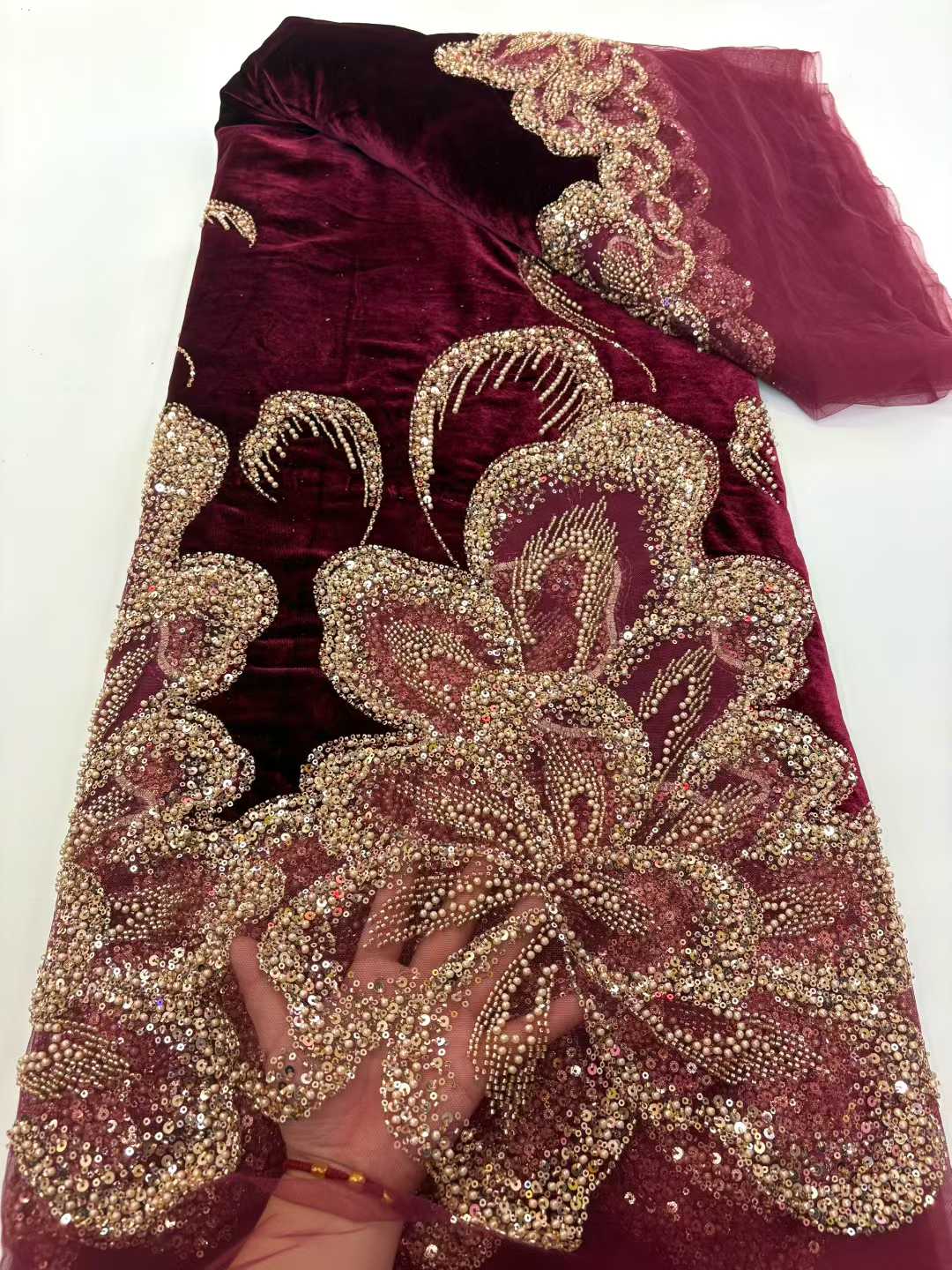 African Velvet Beaded Heavy La - Wedding Dress Supply avaliação e preço