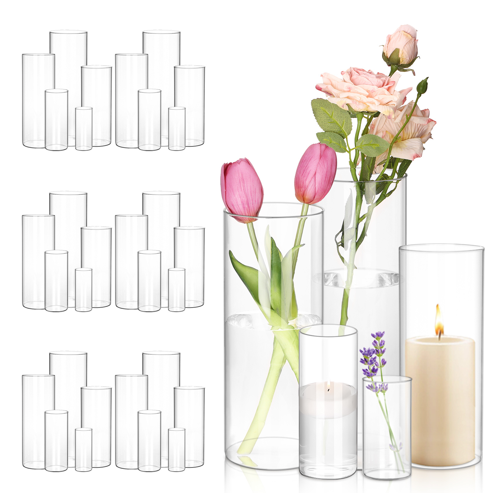 WHONLINE 35pcs Clear Glass Cyl - Centerpiece Vase Tall avaliação e preço