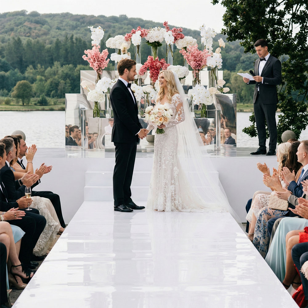 White Mirrored Floor Wedding A - Aisle Runner White avaliação e preço